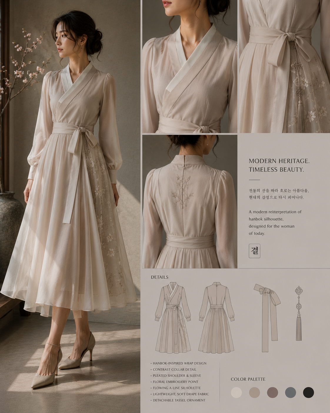 Ivory hanbok-inspired womenswear dress